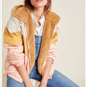 Anthropologie Kacie colorblocked fur parka - NWT